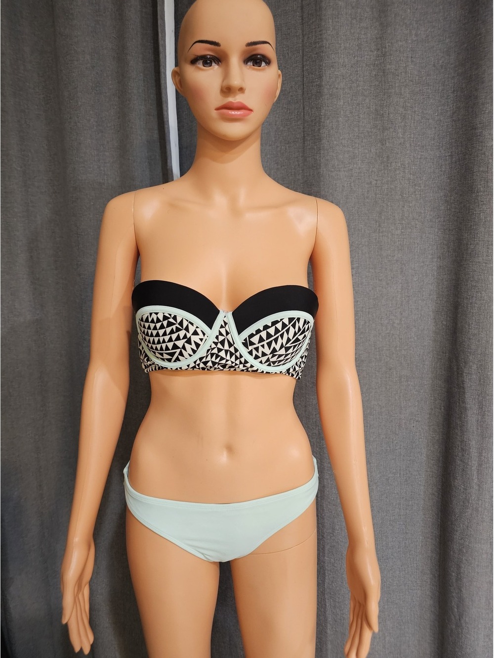 Women's Strapless Bikini Swimsuit Set, Black and Light Blue